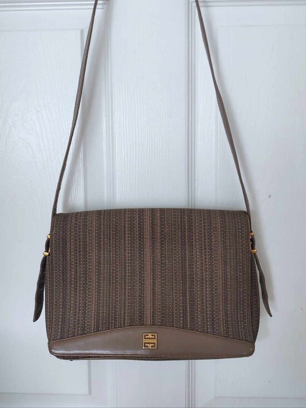 Givenchy vintage 70s 80s coated canvas crossbody leather trim EUC